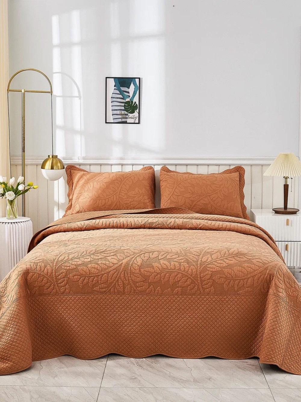 3 PIECE 100% COTTON QUILT SET, OVERSIZED QUILTED BEDSPREAD